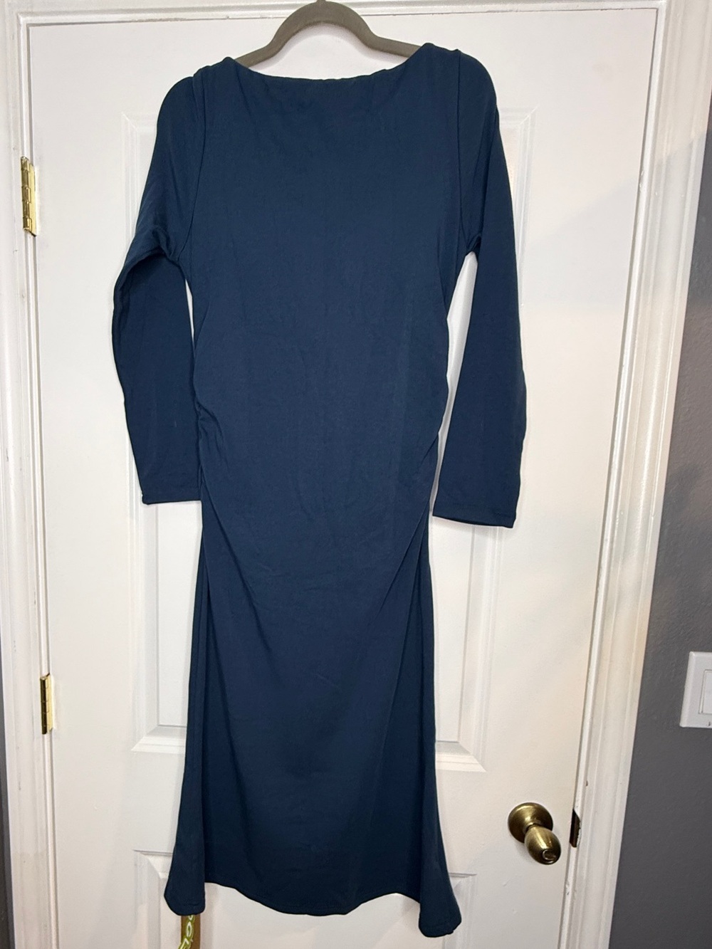 OGL Sz LSlate Blue Fit-Flare Long Sleeve Built-bra Midi Dress | NWT - Picture 4 of 10
